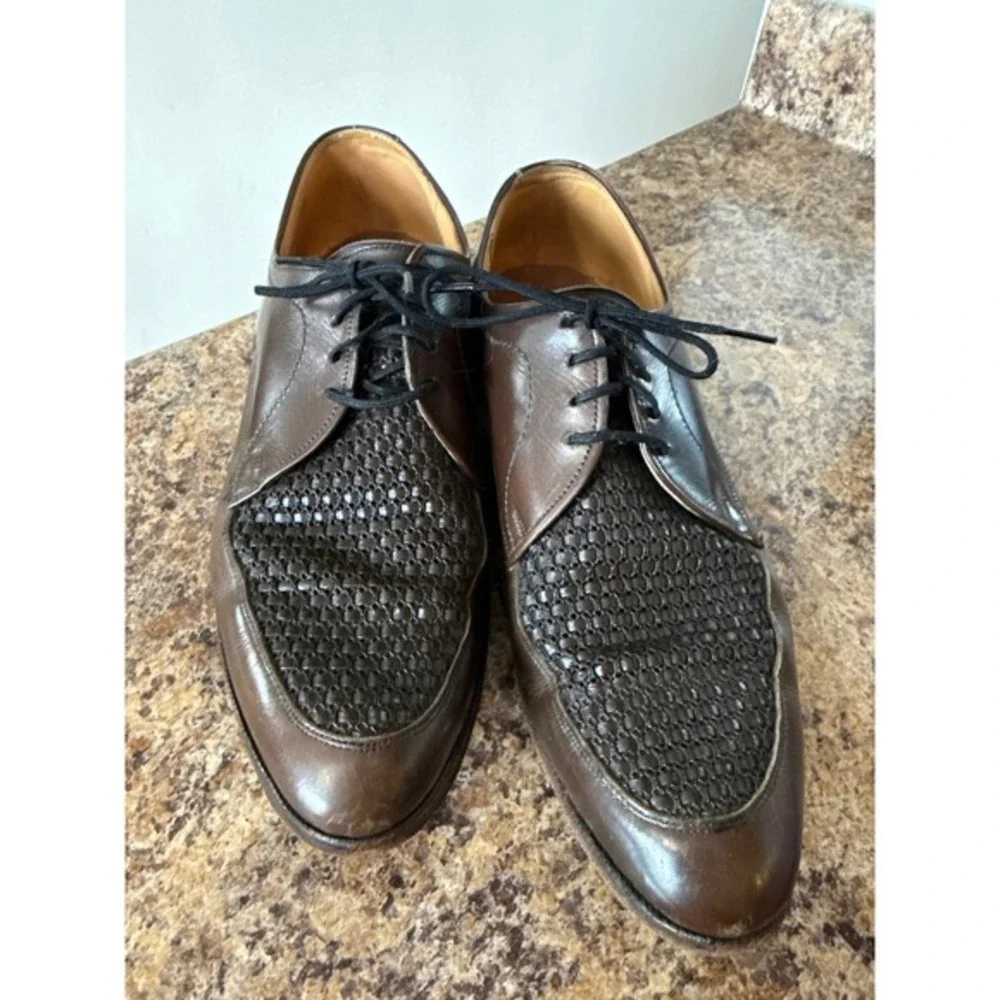 Nunn Bush Brown Woven Leather Derby Dress Shoes Men's 8 C‎ NARROW